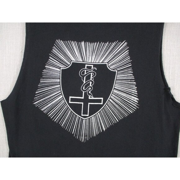 Gildan Heavy Cotton Sleeveless Black Shirt With Red & White Print Size S - Picture 9 of 10